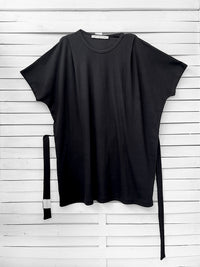 RIB loose belted dress - black