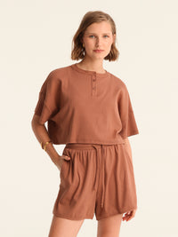 RIB loose shorts - choco