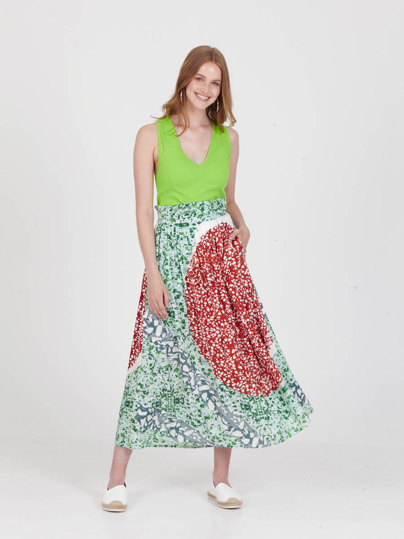 TERRAZZO maxi skirt with extra band on waist back