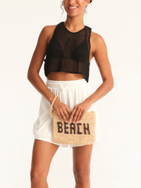 BEACH woven straw clutch