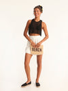 BEACH woven straw clutch