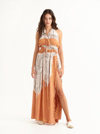 MACRAME PEACH maxi backless dress