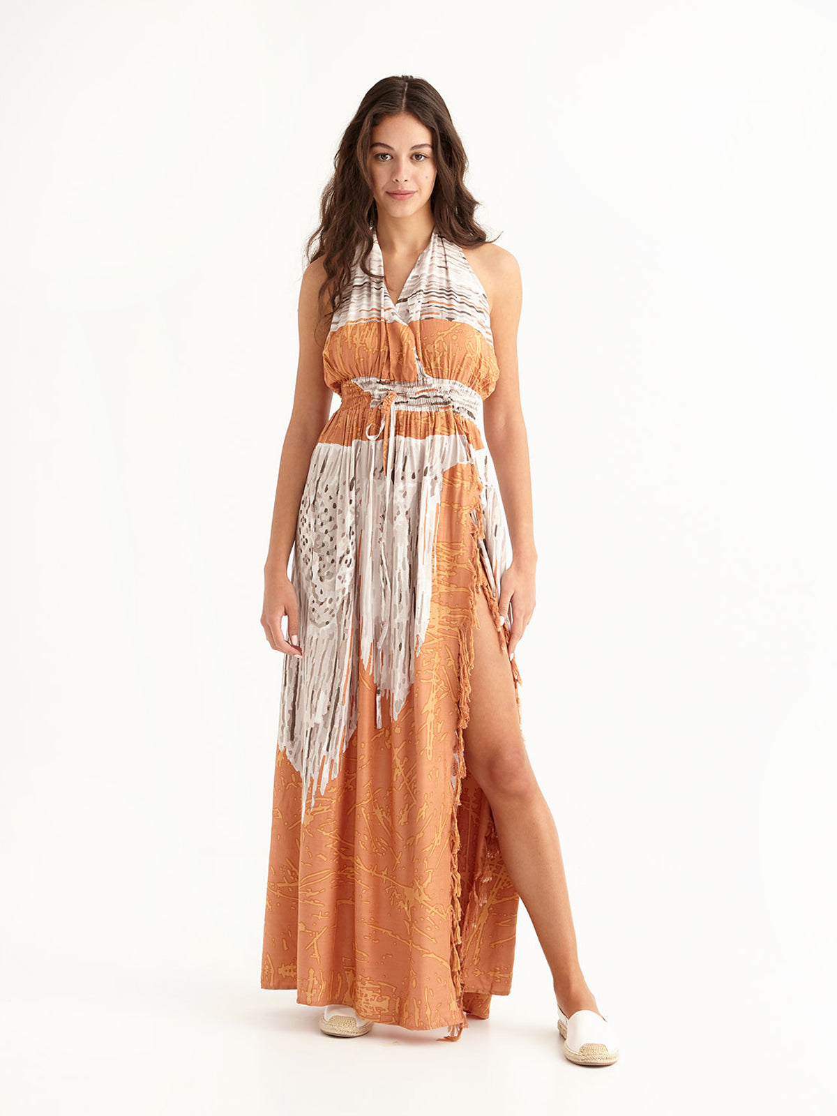 MACRAME PEACH maxi backless dress