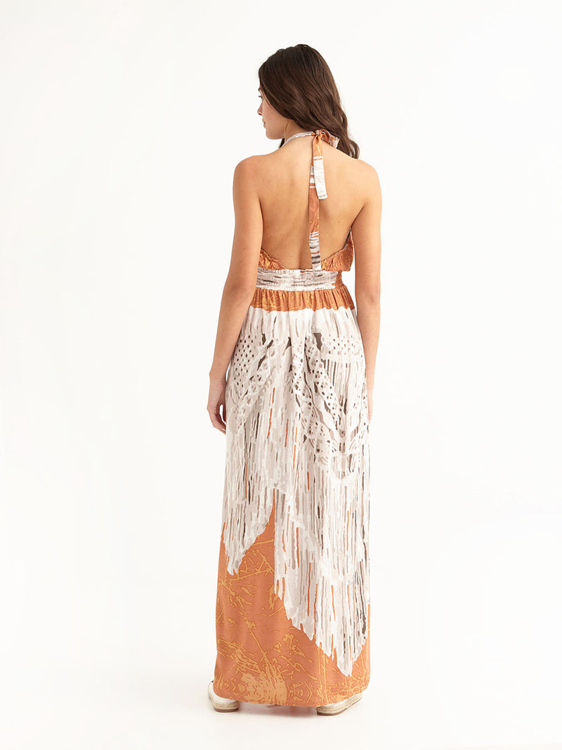 MACRAME PEACH maxi backless dress