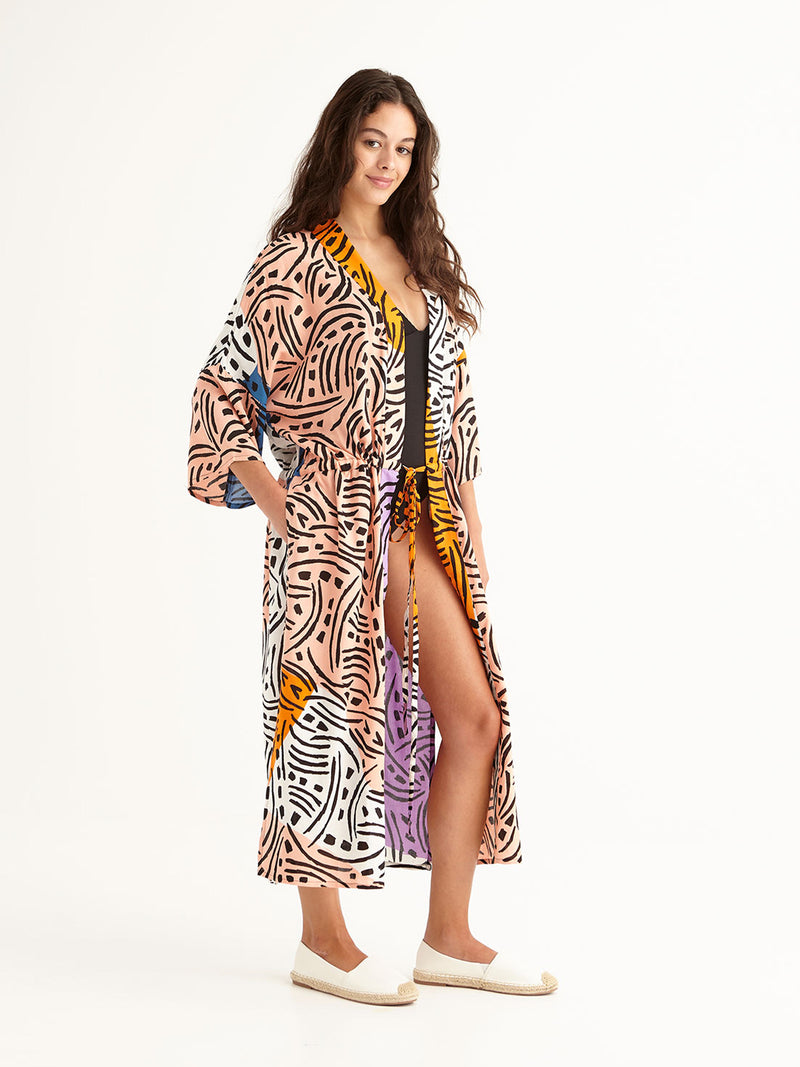 Shoulder Cover Robe Drop Shoulder Midi Beach Robe Kimono Cover Up Resort Wear – cleogatzeli