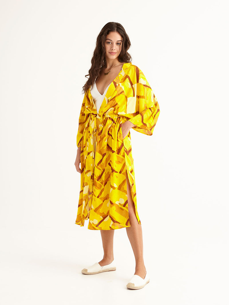 STRAW beach robe with side pockets