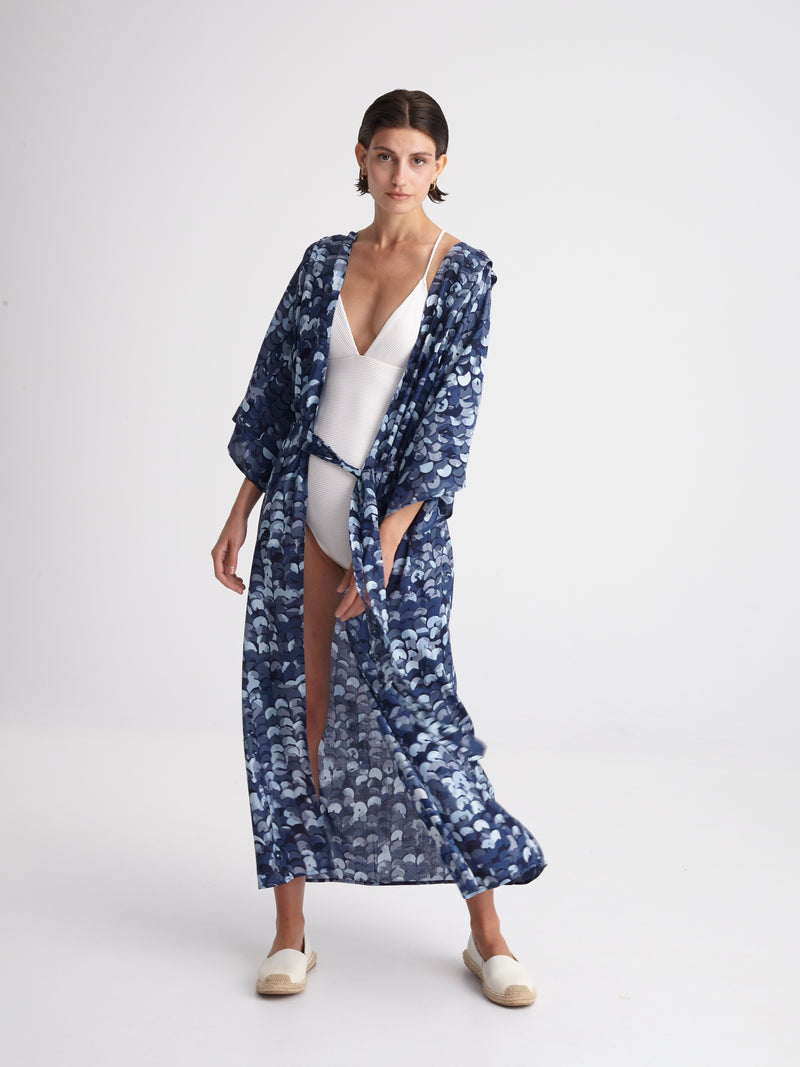 SEQUINS maxi kimono with double shoulders