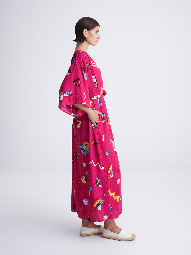 RETROFEELIA maxi kimono with double shoulders