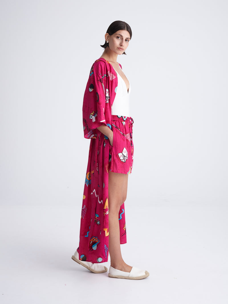 RETROFEELIA maxi kimono with double shoulders