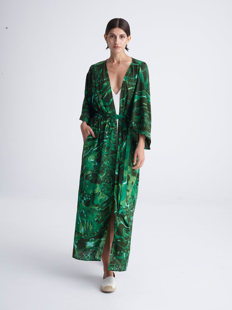 EMERALD DIVE maxi kimono with double shoulders