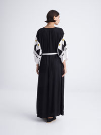 BLACK COMPOSE maxi kimono with double shoulders