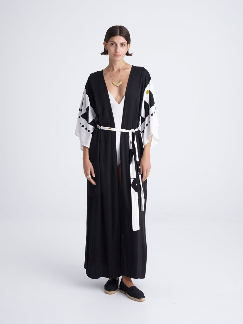 BLACK COMPOSE maxi kimono with double shoulders