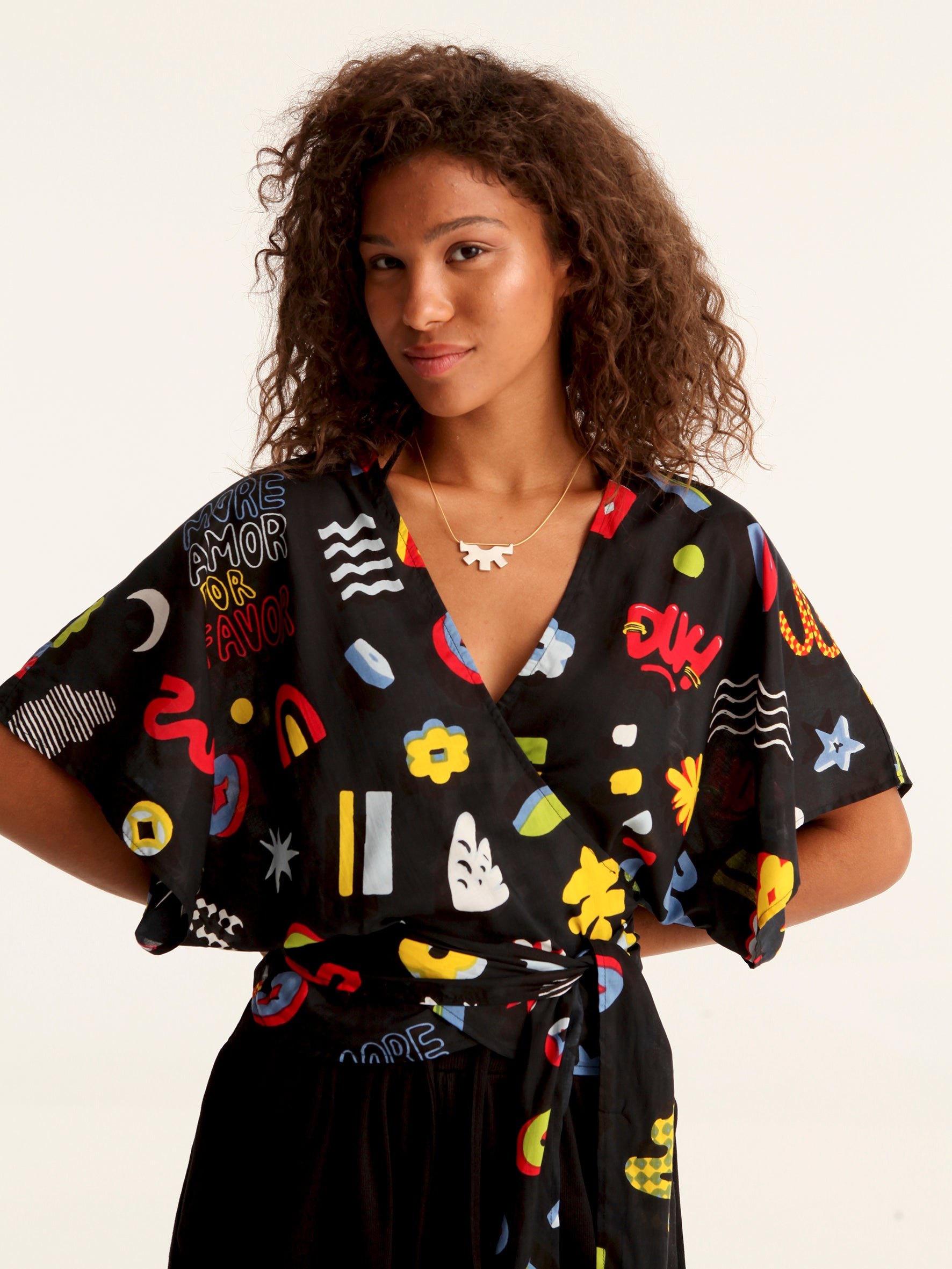 MORE AMOR wrap kimono top