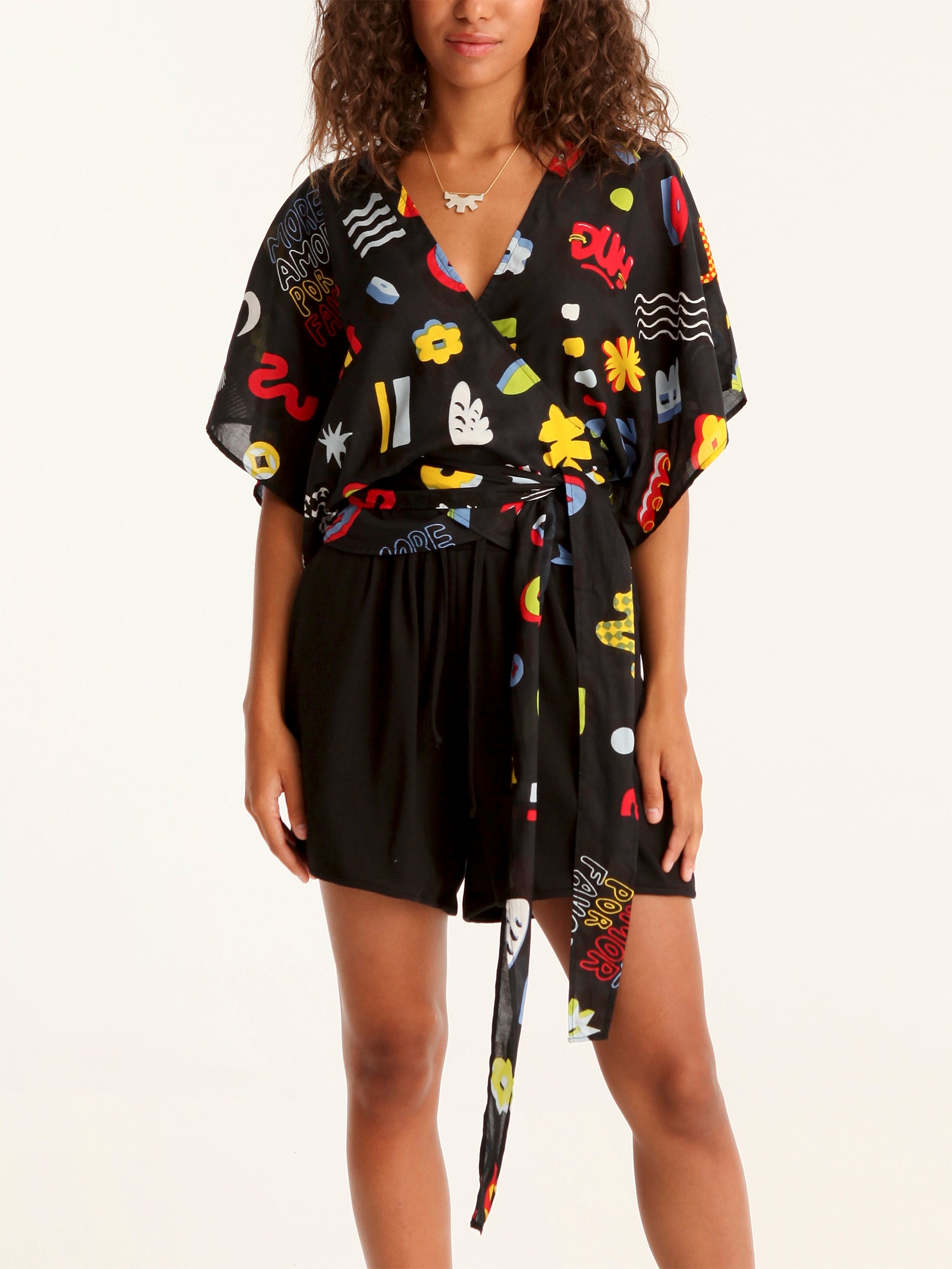 MORE AMOR wrap kimono top