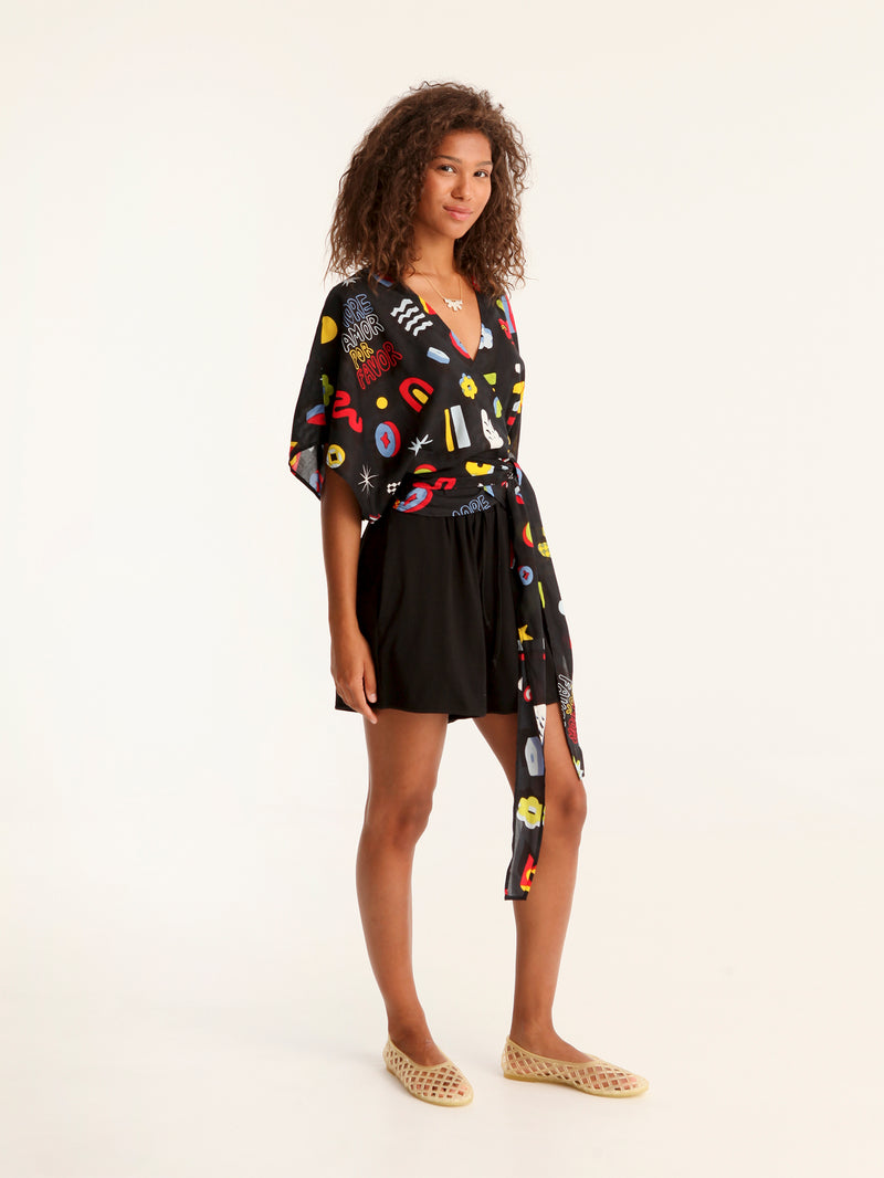 MORE AMOR wrap kimono top