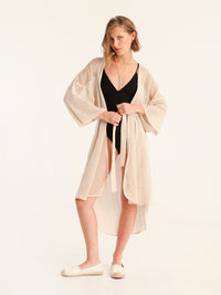 NET BEIGE belted kimono