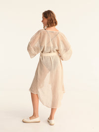 NET BEIGE belted kimono