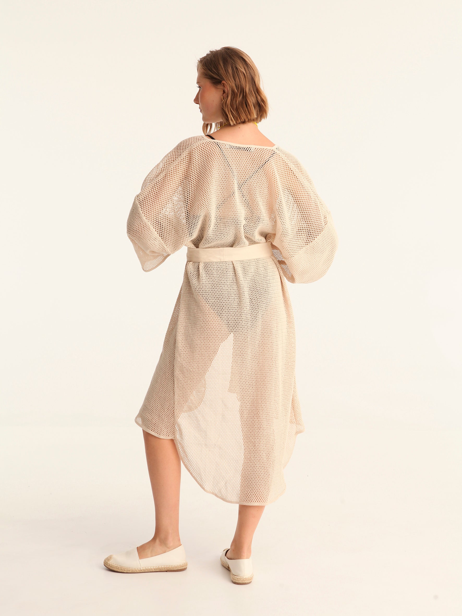 NET BEIGE belted kimono