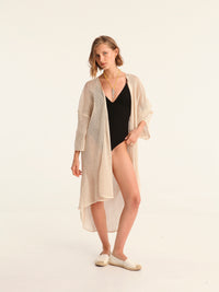 NET BEIGE belted kimono