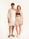 NET BEIGE belted kimono