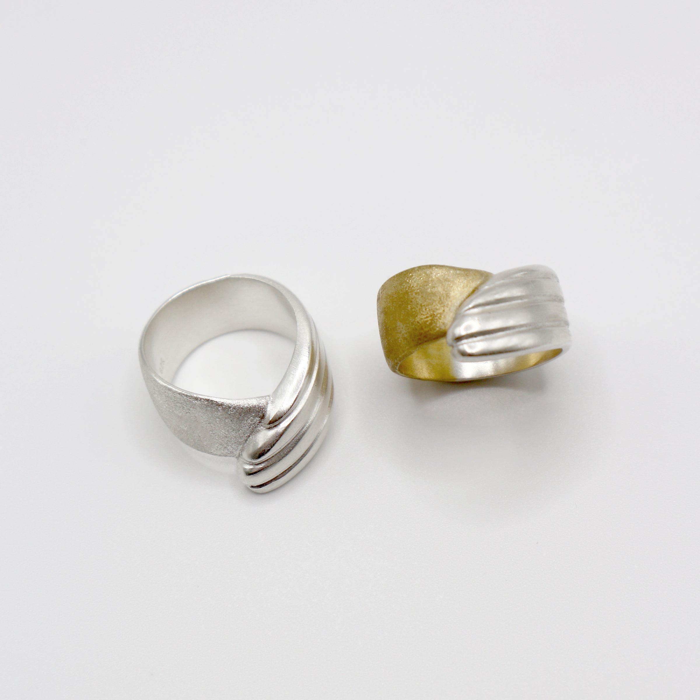 RIB FLAT ring - partly gold plated sterling silver