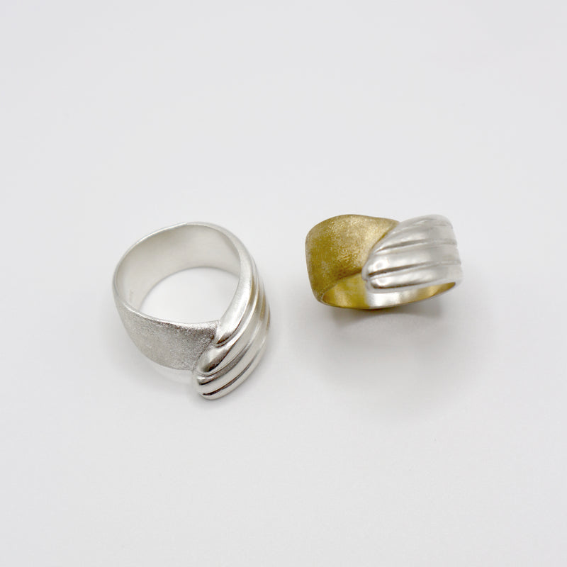 RIB FLAT ring - partly gold plated sterling silver