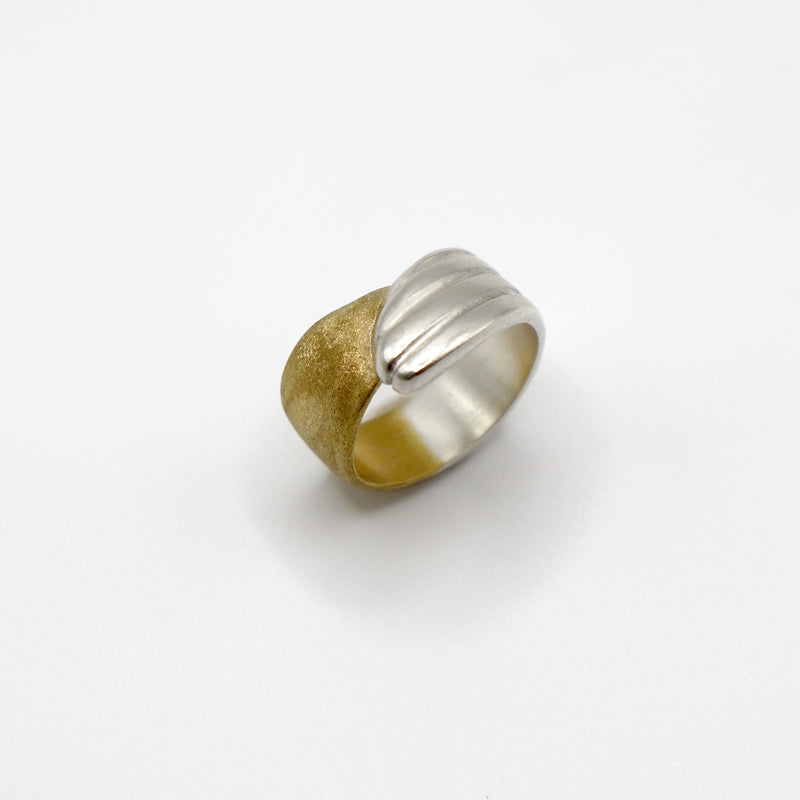 RIB FLAT ring - partly gold plated sterling silver