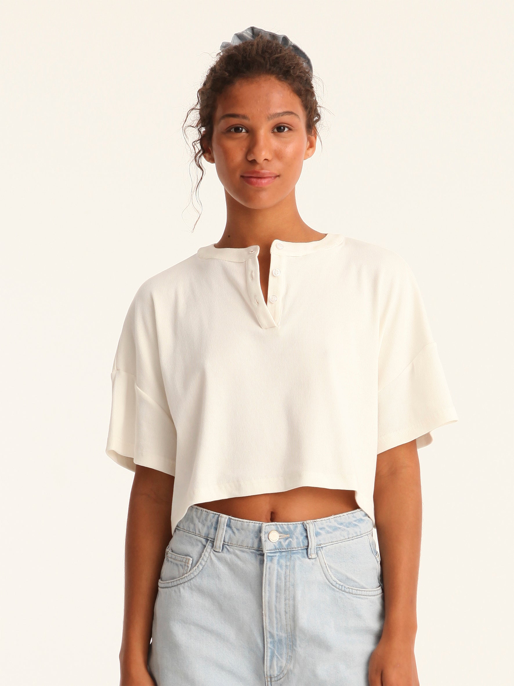 RIB TOP cropped top - off white