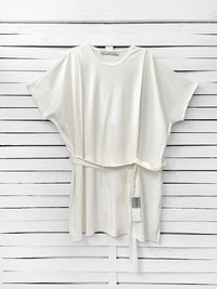 RIB loose belted dress - off white