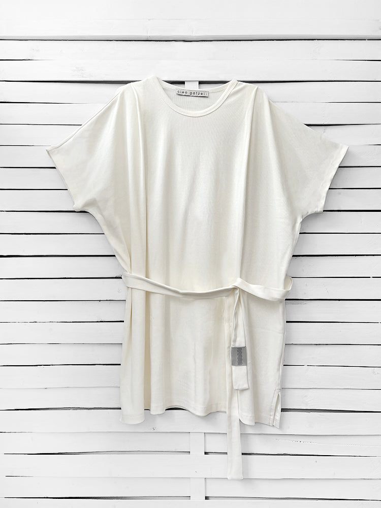 RIB loose belted dress - ecru