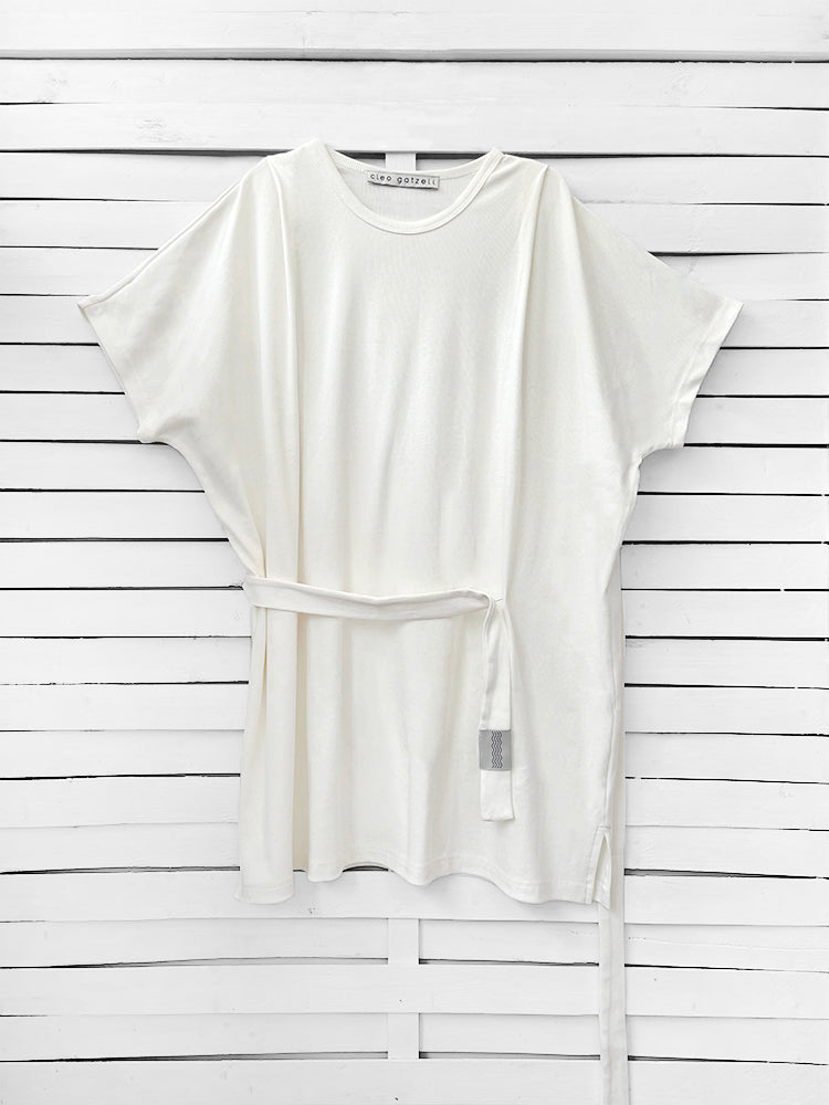 RIB loose belted dress - ecru
