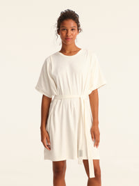 RIB loose belted dress - off white