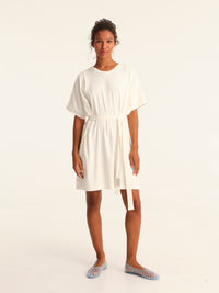 RIB loose belted dress - off white