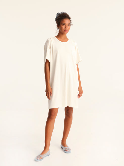 RIB loose belted dress - off white
