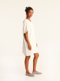RIB loose belted dress - off white