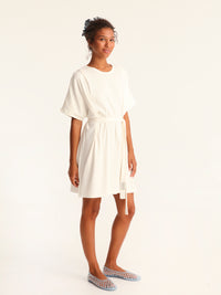 RIB loose belted dress - off white