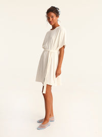 RIB loose belted dress - off white