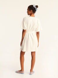 RIB loose belted dress - off white