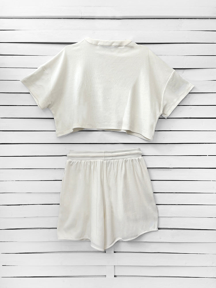 RIB loose shorts - ecru