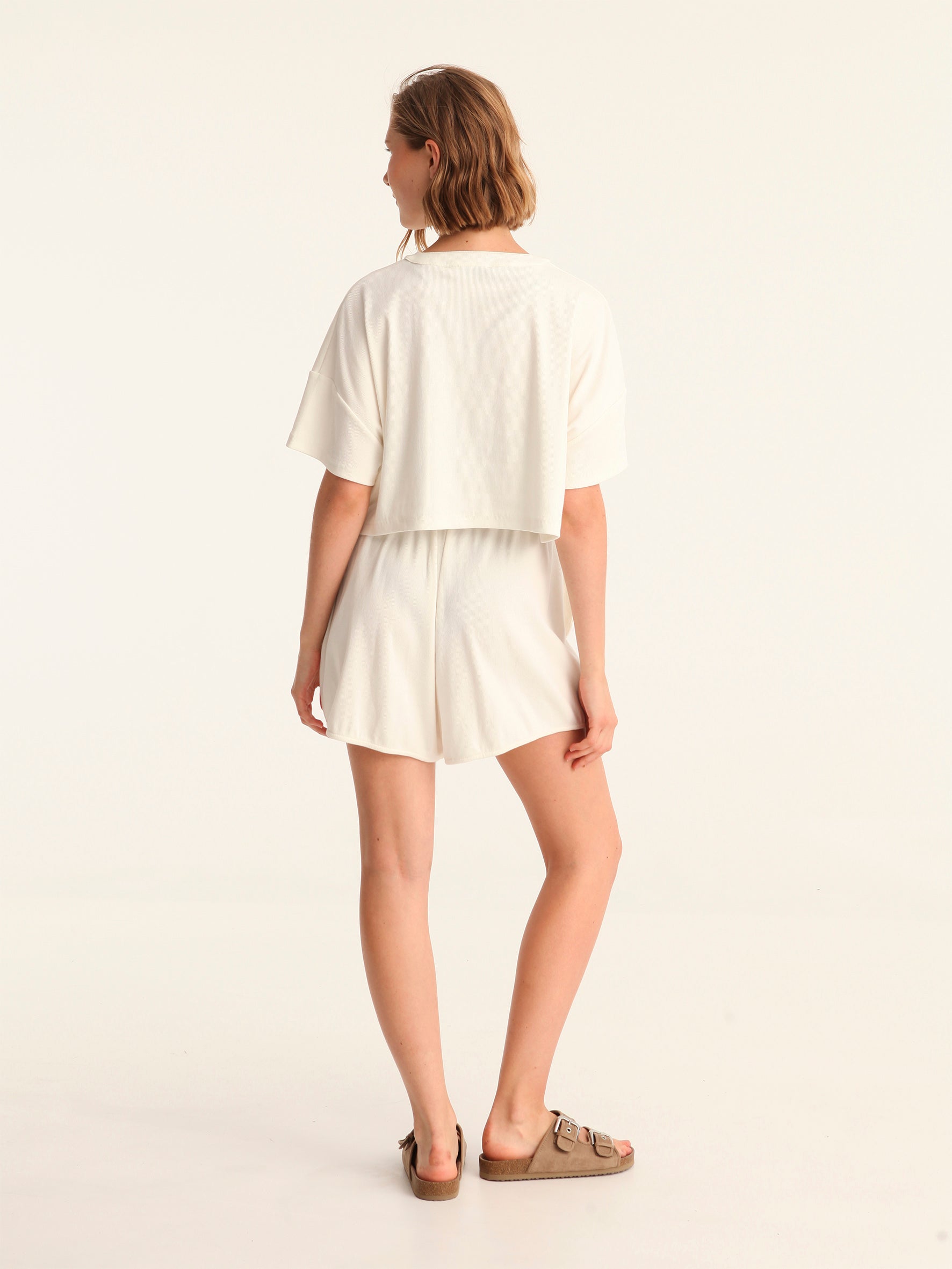 RIB loose shorts - off white