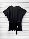 RIB loose belted dress - black