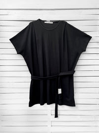 RIB loose belted dress - black