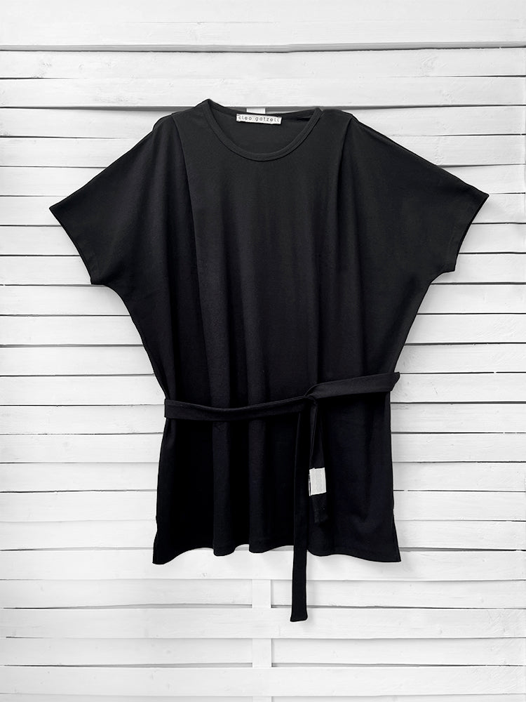 RIB loose belted dress - black