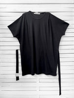 RIB loose belted dress - black