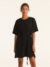 RIB loose belted dress - black