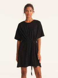 RIB loose belted dress - black