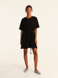 RIB loose belted dress - black