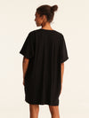 RIB loose belted dress - black