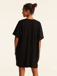 RIB loose belted dress - black