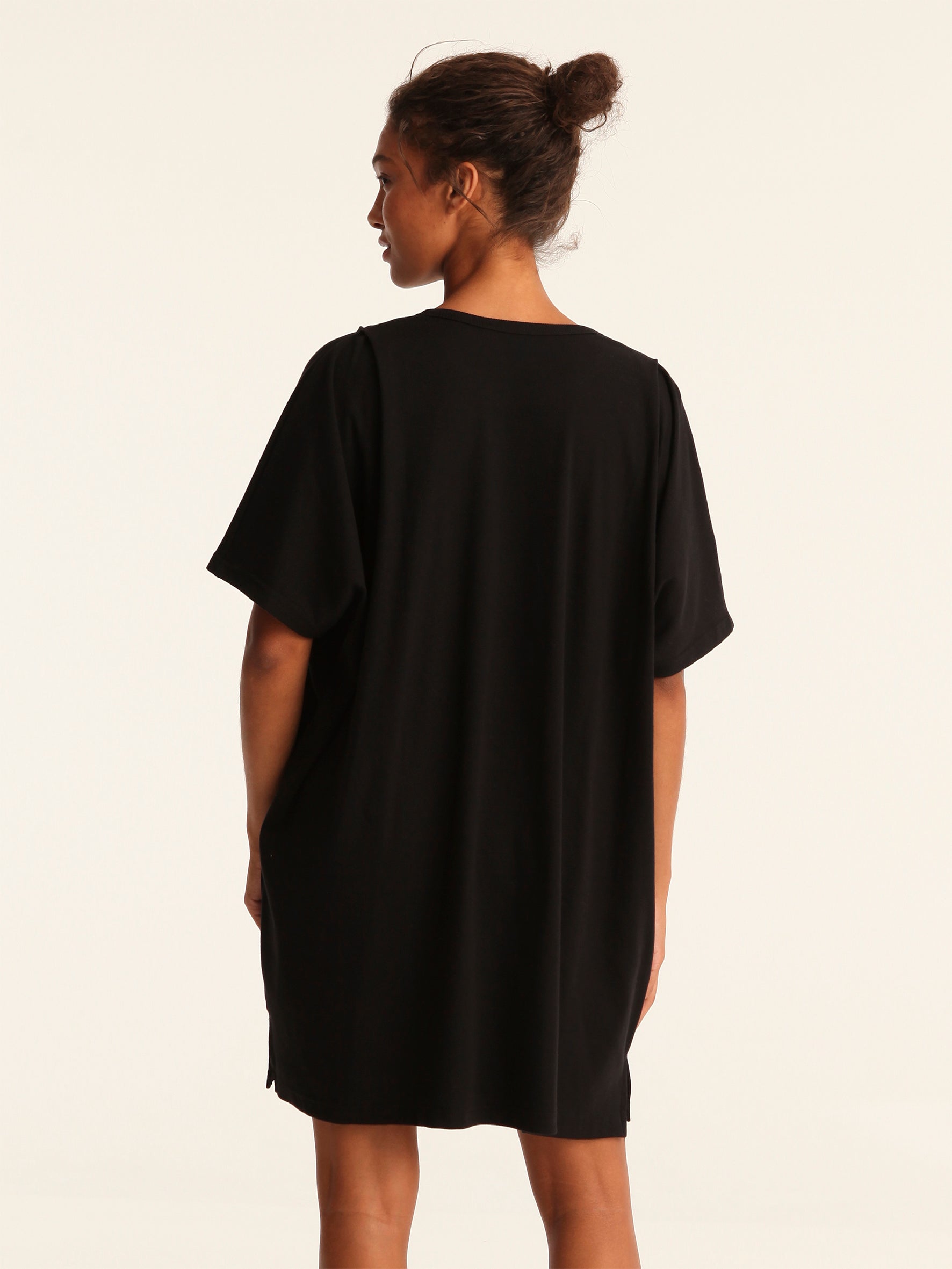 RIB loose belted dress - black